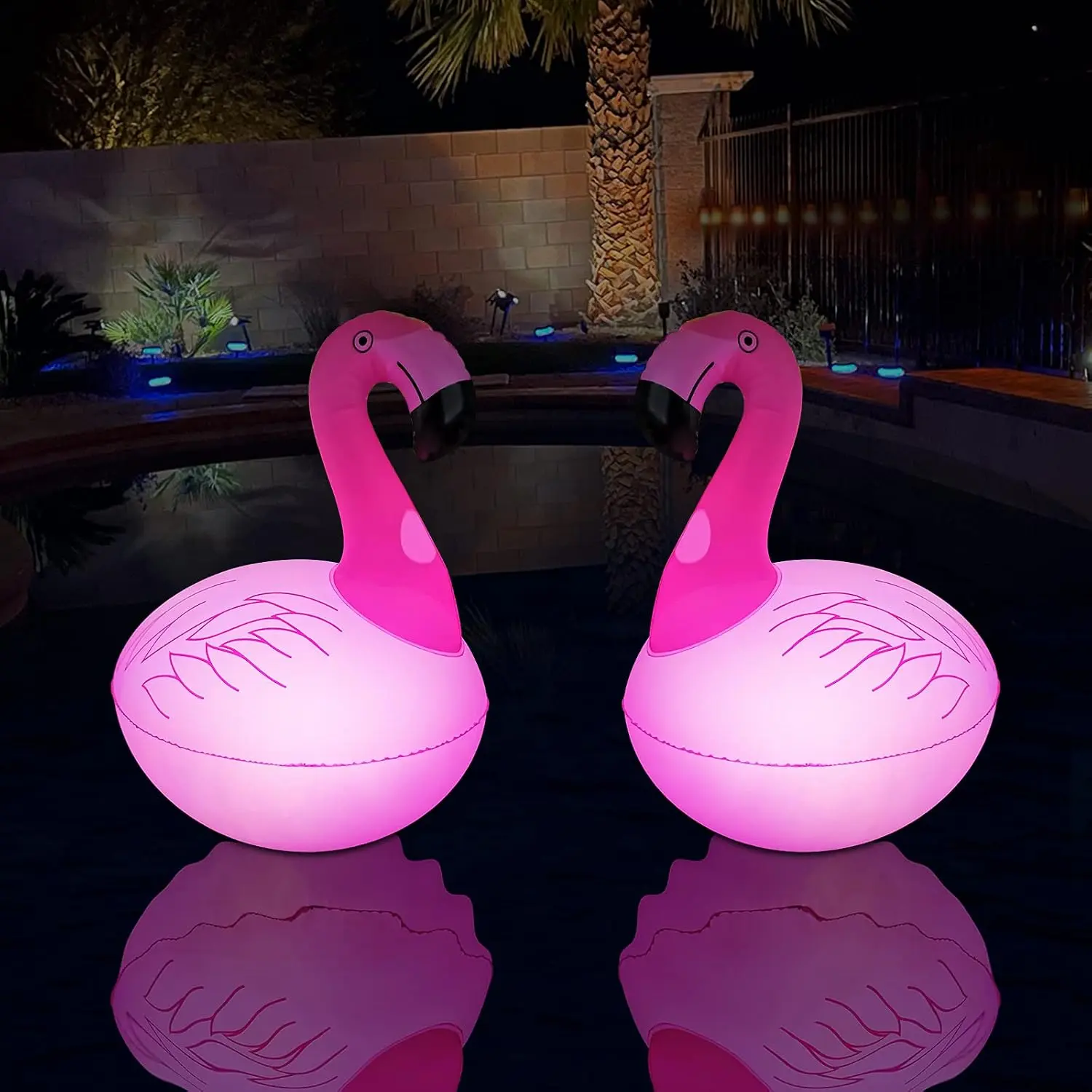 Pool Lights Pack of 2 with Solar Flamingo Design - Waterproof, Glow in The Dark, Inflatable Lights for Pool Wedding Party Decorations