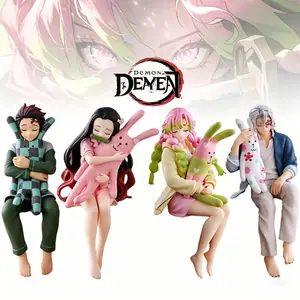 Hot Anime Demon Slayer Figure Kamado Nezuko Uzui Tengen Kamado Tanjirou Kanroji Mitsuri Sitting Posture PVC Toy Gift In Stock