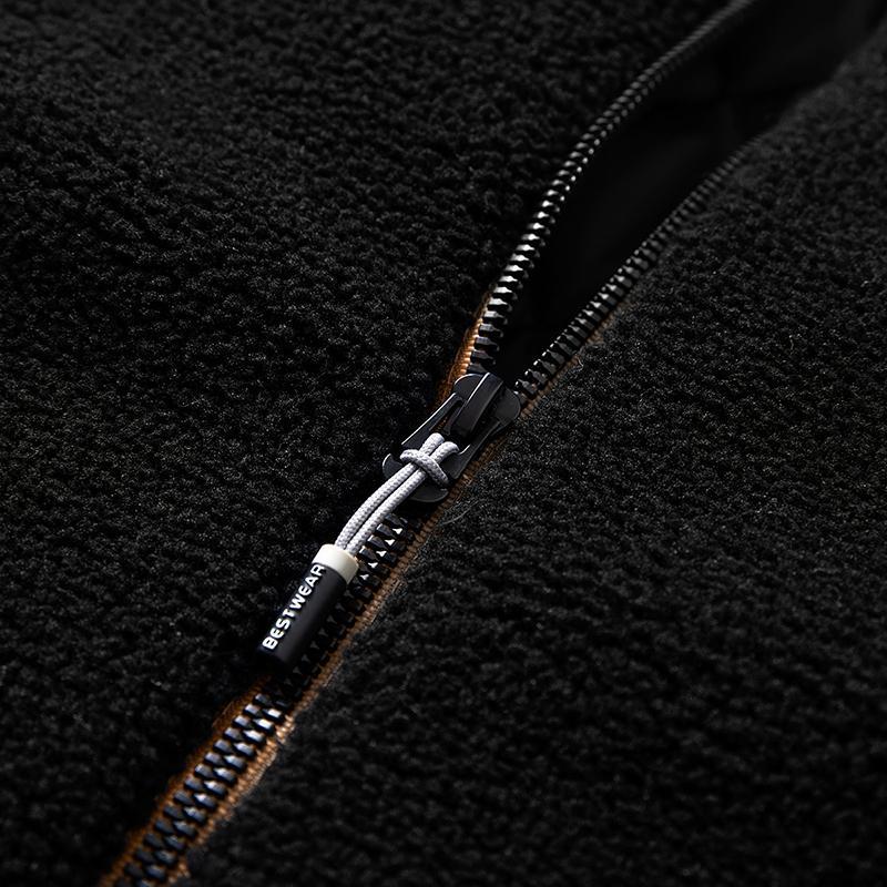 Men's stand collar lambskin embroidered warm cotton clothing Large loose casual fleece thick coat American street style letter embroidery fleece jacket