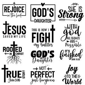 Letter Pattern Jesus God Theme Heat Transfer Sticker, 12pcs/set Heat Press Decal, Heat Transfer For DIY Clothing T-Shirt Mask Jeans Backpack, DIY Products