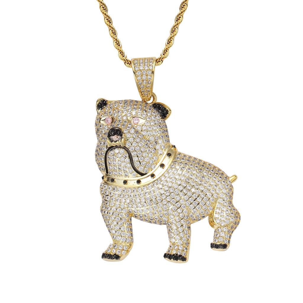Luxury Bulldog Necklace for Men, Sparkly Silver and Golden CZ Dog Pendant Chain, Bold Hip Hop Statement Jewelry, Eye Catching Streetwear Gift Piece