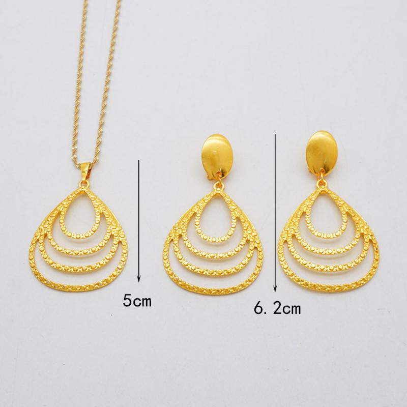 Gold Hollow Water Drop Pendant Necklace Earrings Matching Wedding Dinner Luxury Jewelry Custom Necklace For Girlfriend