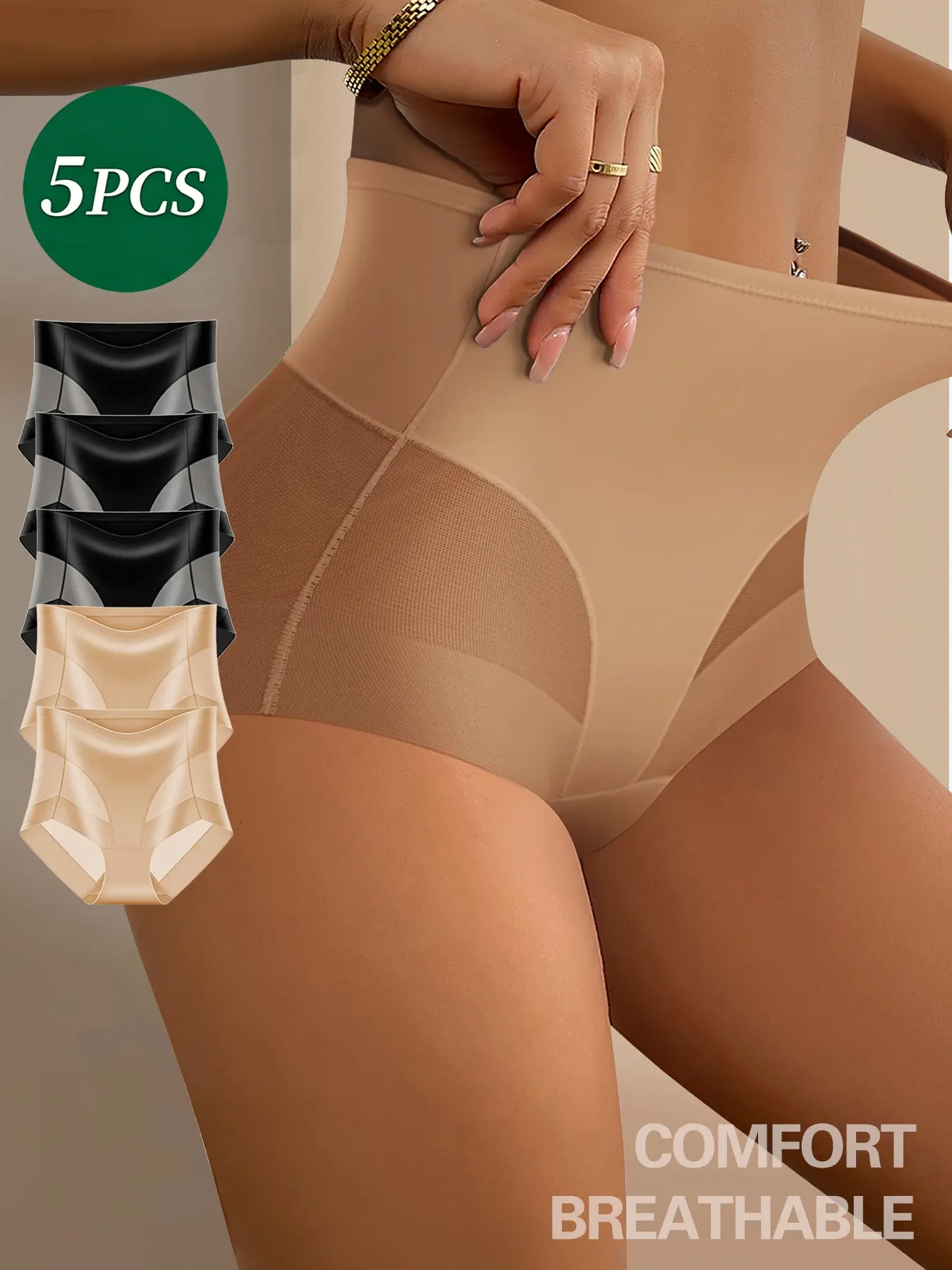 5pcs Mid-Waist Shapewear Briefs for Women, Soft Breathable Mesh Seamless Underwear, Perfect Fit for Curvy Ladies, Daily Confidence