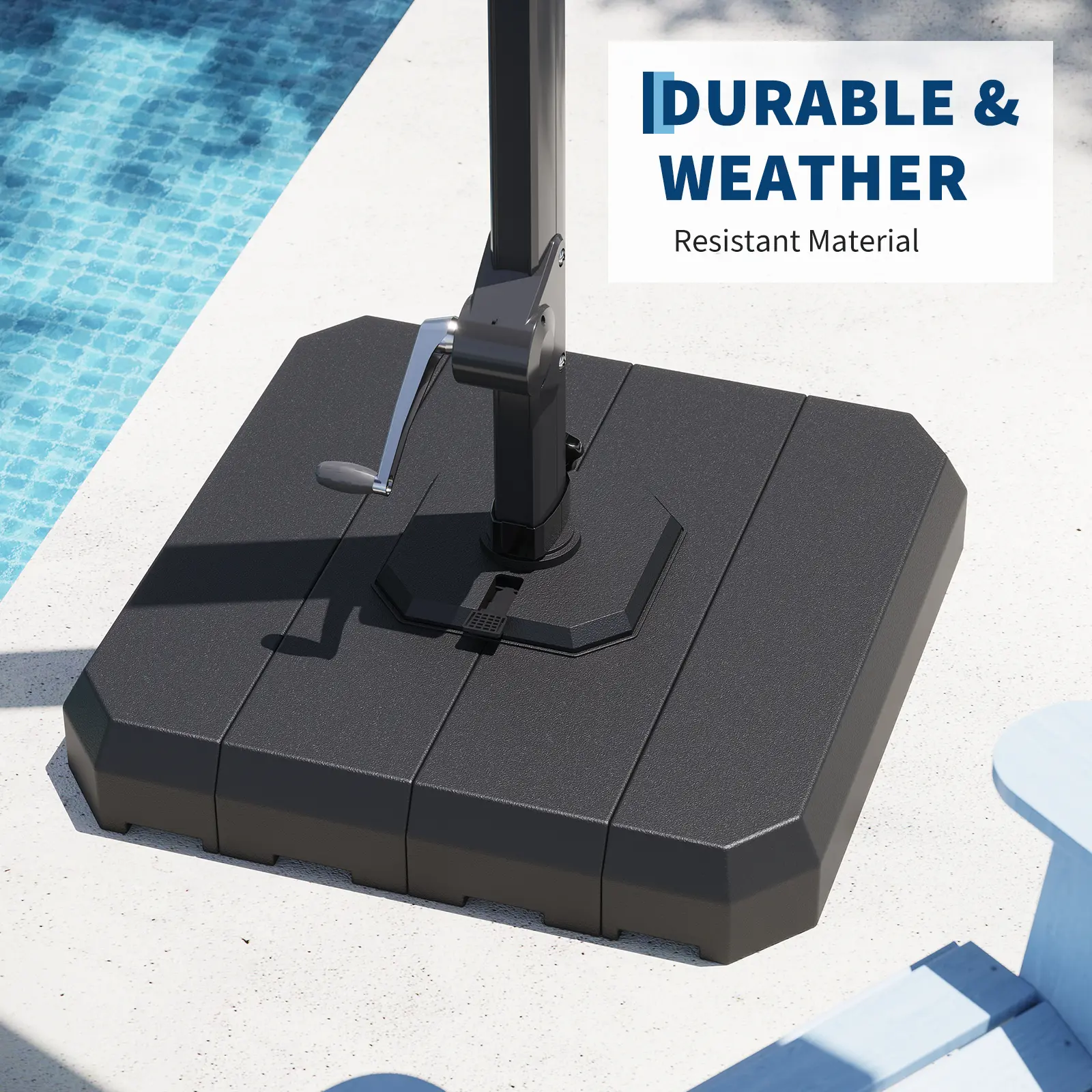 Sturdy Heavy Duty Patio Umbrella Base - Weather Resistant Black Square, 330lb Water/Sand Fillable for 10-15FT Cantilever Offset Umbrellas, Outdoor Safe Parasols, Canopies & Shade, UV Resistance for Decks & Gardens