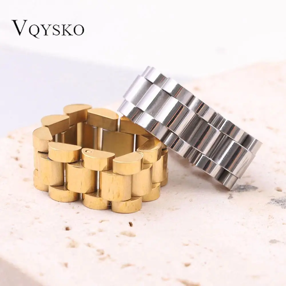 New 10MM Gold/Silver Watch Chain Ring for Men Women Simple Stylish Stainless Steel Rings Punk Jewelry Accessories Birthday Gift