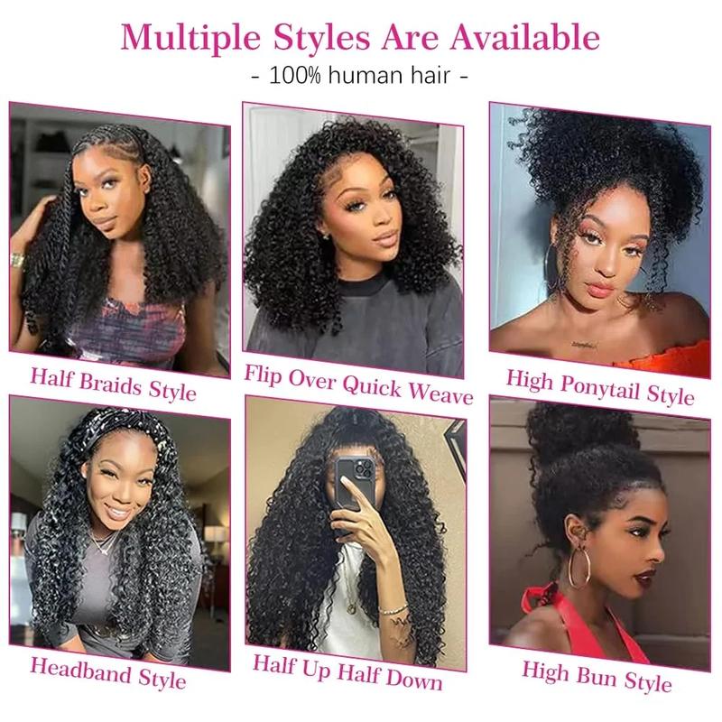 [3 IN 1] Half Wig Beginner Friendly Glueless Human Hair Wigs Deep Wave Seamless Flip Over Half Wig Invisible Hairline Kinky Curly Wigs for Women With Drawstring