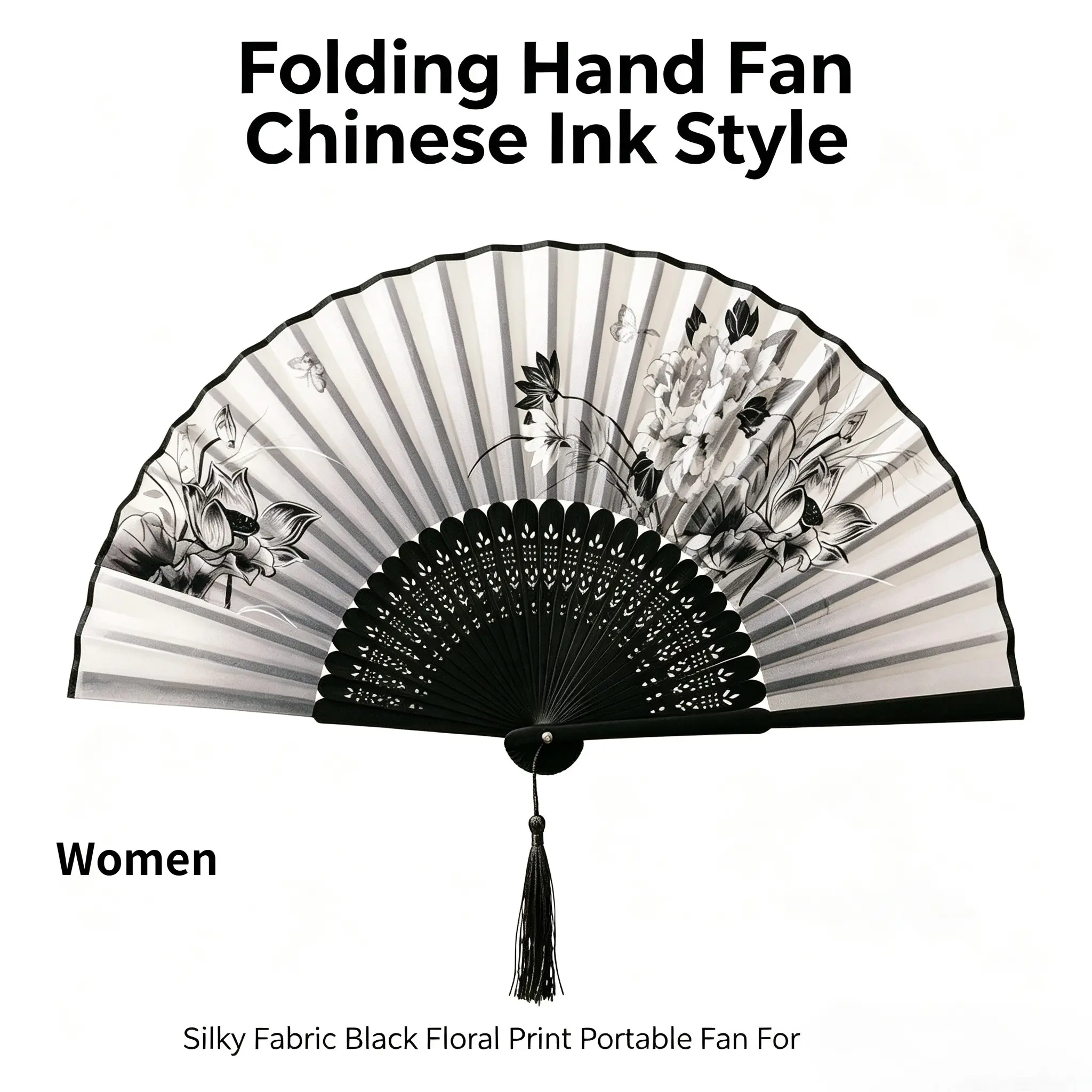 Elegant Oriental Ink Painting Hand Fan, Portable Foldable Cooling Fan for Women, Wedding Cosplay Summer Accessory, Stylish and Practical