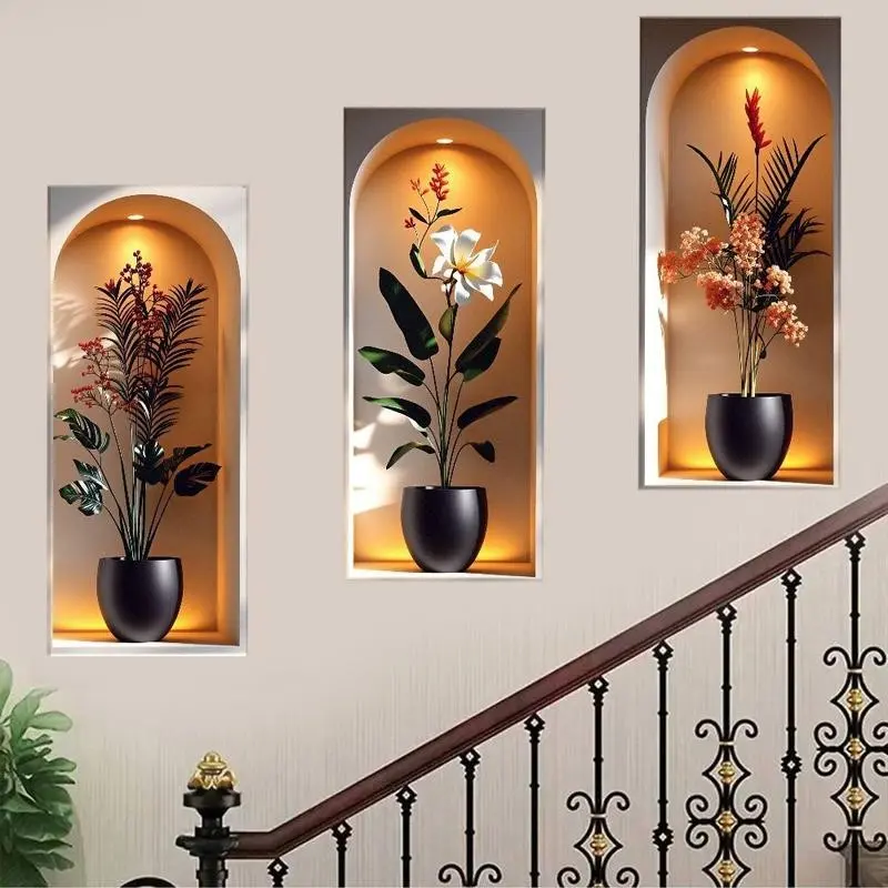 3 Piece Set Elegant Tropical Plant Wall Stickers, Floral Decal, Bohemian Aesthetic Decor, Removable Self-Adhesive PVC Wallpaper, Floral Leaf Flower Decoration