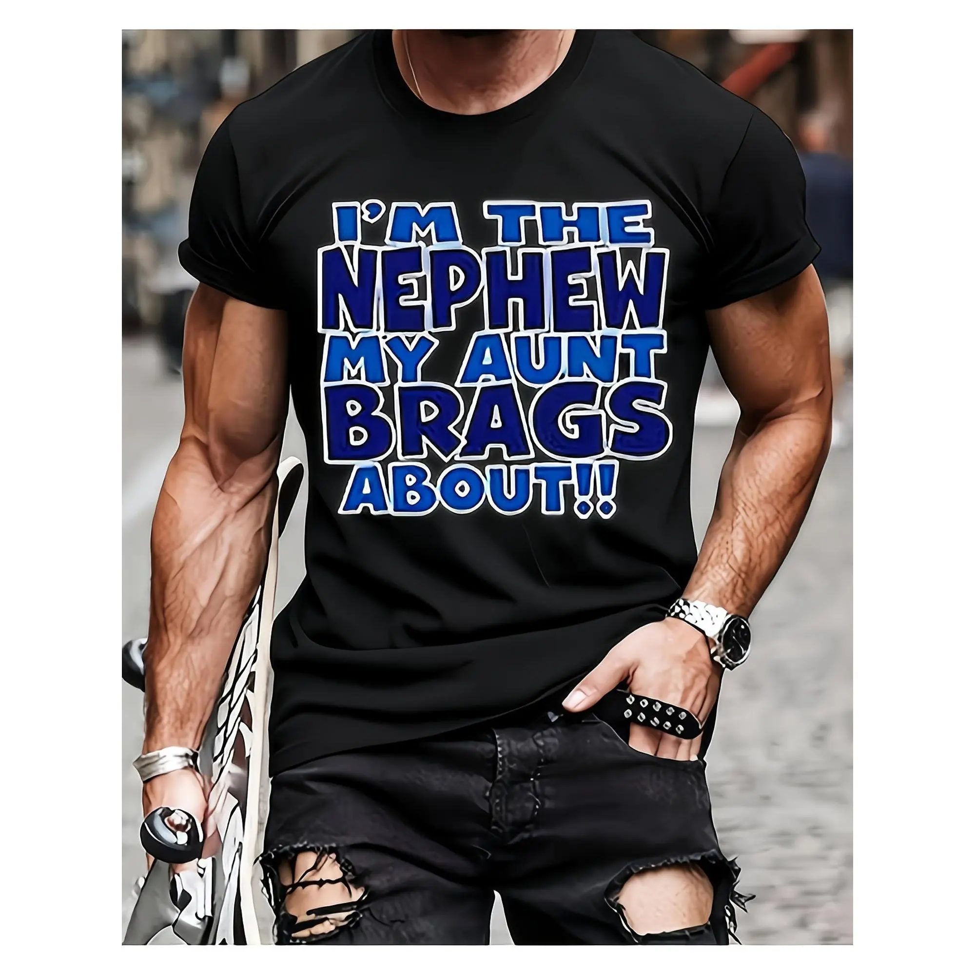 Funny I'm The Nephew My Aunt Brags About T Shirt Humorous Nephew Gift Suitable for Birthdays, Holidays & Casual Attire, Round Neck Regular Fit Graphic Tee for Family Gatherings