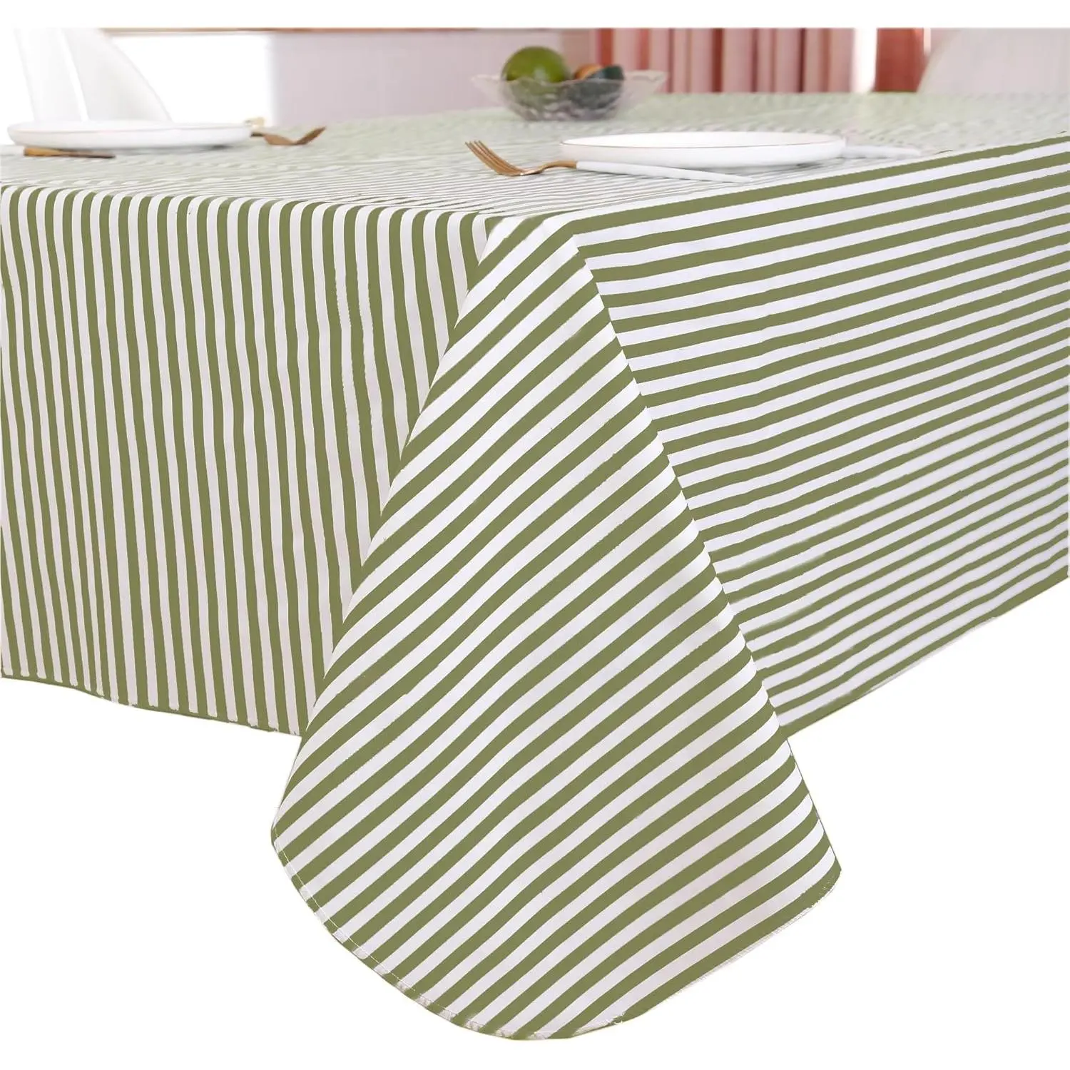 Heavy Duty Vinyl Tablecloth with Flannel Backing Waterproof Oil-Proof Plastic Table Cloth Stain-Resistant Wipeable Rectangle or Square Table Cover for Indoor and Outdoor (Stripe, 60X84 Inch)