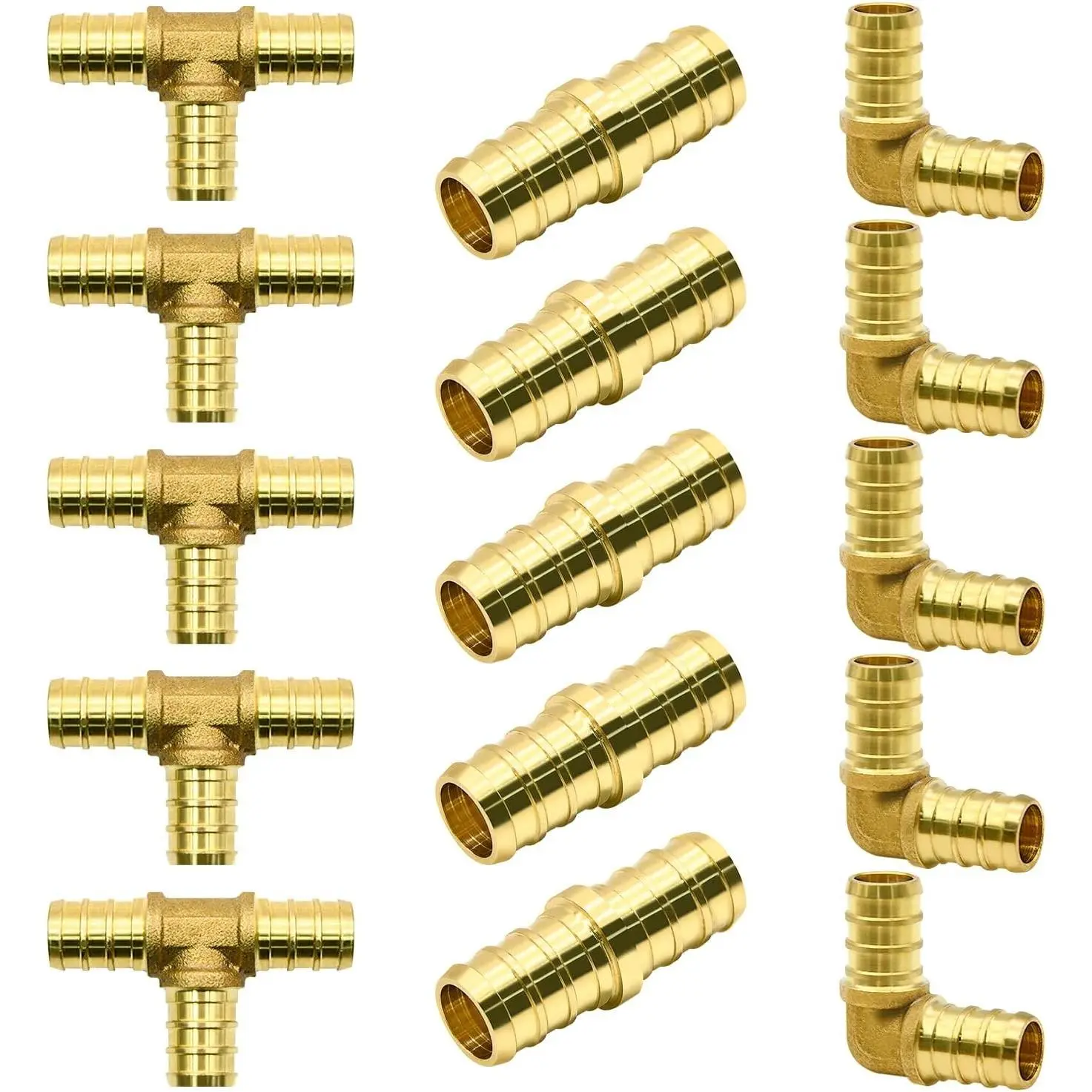 15pcs 1/2" PEX Fittings, Elbow TEE Straight Couplings Set, PEX Brass Crimp Fitting Combo with Tees, Elbows, Straights | for PEX Pipe