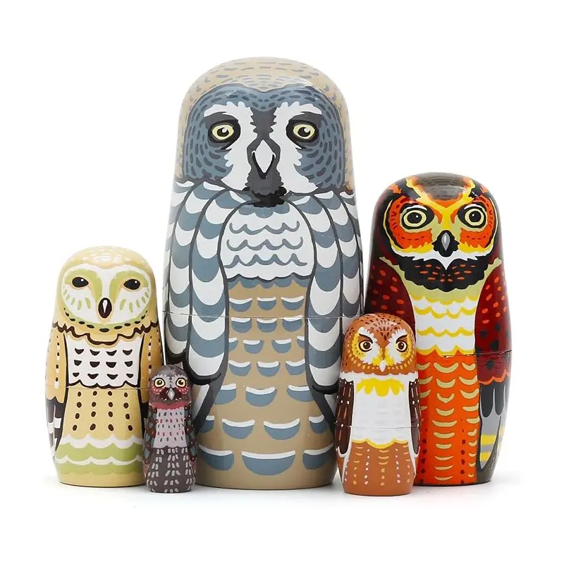 5pcs/set Eagle Home Decor Set, Handmade Wooden Russian Nesting Dolls, Matryoshka Dolls，Stackable Dolls, Home Decoration, Kids Educational Toys, Birthday Gifts