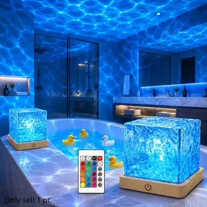Ocean Wave Water Ripple LED Night Light, 16-Color Rotating Projection Lamp, USB Powered, Dimmable Remote-Control Table Lamp for Bedroom Decor, Party & Holiday Gift