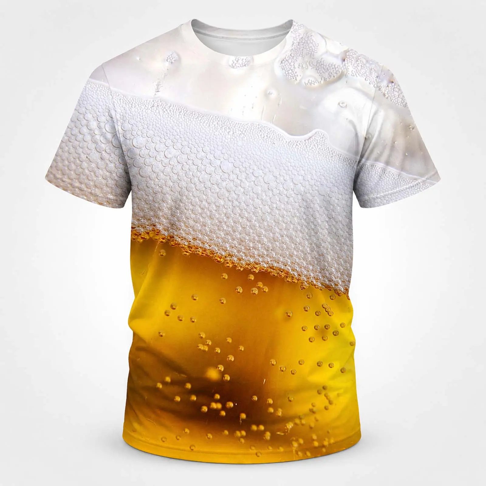 Men's Viral 3D Beer Graphic T-Shirt, Malt Beer Print Short Sleeve Crew Neck Tee, Lightweight Breathable Casual Summer Top for Party Outfits, BBQ, Vacation, Streetwear, Bar Night, Festival Wear and Gift Ideas