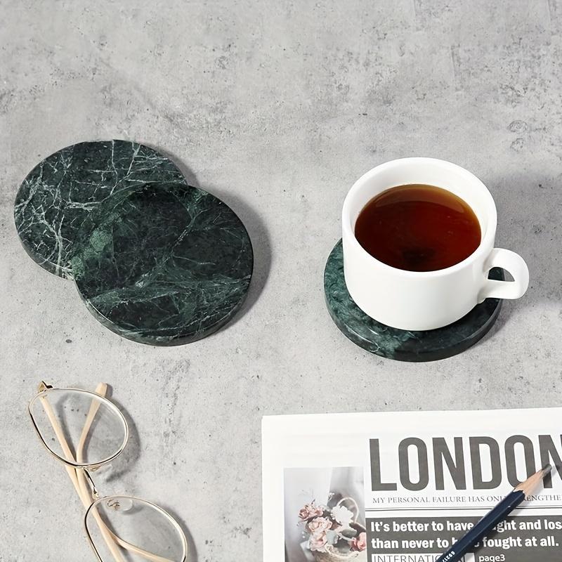 4Pcs Natural Marble Coasters with Holder, Heat Resistant Round Stone Table Protectors, Elegant Marble Pattern Drink Coasters for Coffee Table & Bar, Housewarming Gift.