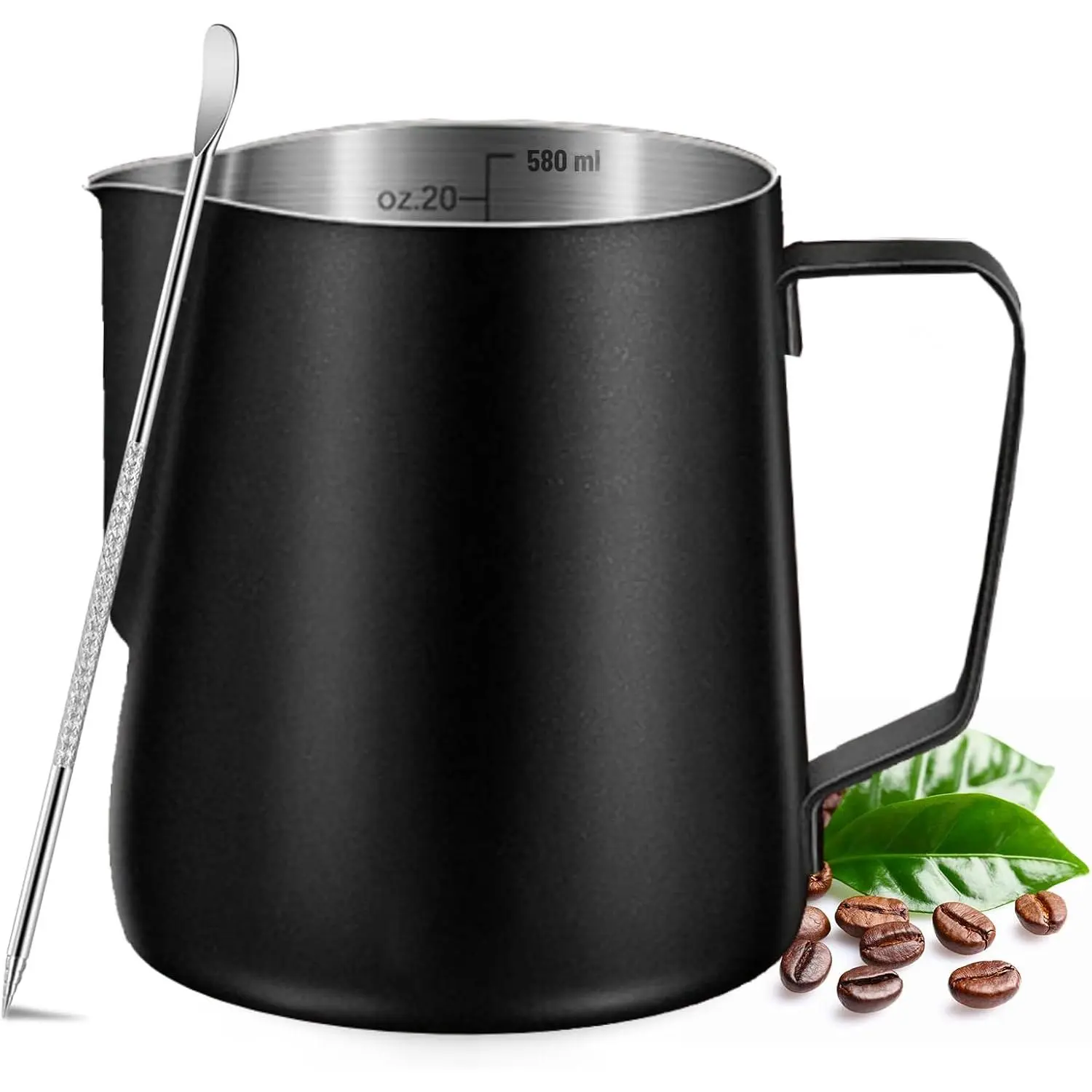 Milk Frothing Pitcher, 350ml/600ml (12oz/20oz) Milk Frother Cup Stainless Steel Jug Steaming Pitcher, Milk Coffee Cappuccino Latte Art Barista Steam Pitchers Milk Jug Cup with Decorating Pen