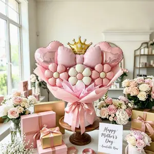 19-Piece Bow Crown Heart Balloon Bouquet, Matte Daisy Party Decor, Birthday Anniversary Proposal Gift, Perfect for Celebrations