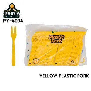 Plastic forks yellow household party picnic tableware 7.11 inch 51 pack