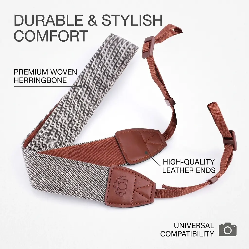 Padded Adjustable Cotton Camera Strap for DSLR/Mirrorless Cameras - Vintage Photography Accessory with Neck-Hanging Design, Comfortable for Everyday Carrying and Strain Reduction, Accessories