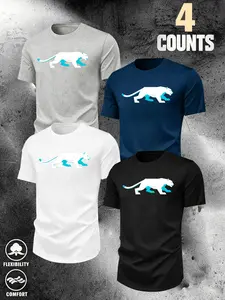 Low-Poly Cheetah Line Art Comfort Tee, Fitted Long Print Top, Unisex Streetwear, Soft Animal Style Shirt, Minimalist Walking Design