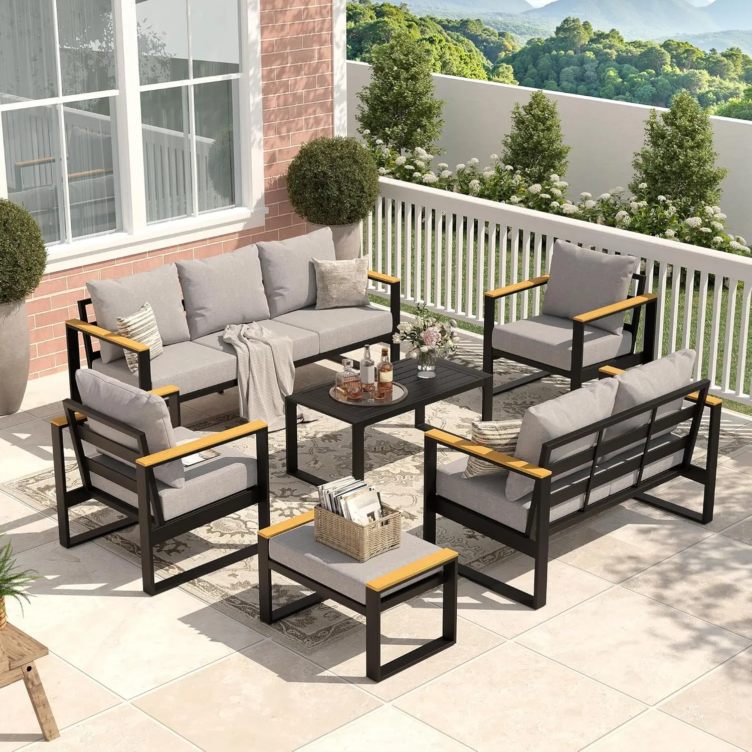 6-Piece Outdoor Patio Conversation Sofa Set with Coffee Table – Modern Sectional Furniture for Garden or Backyard – Comfortable Design