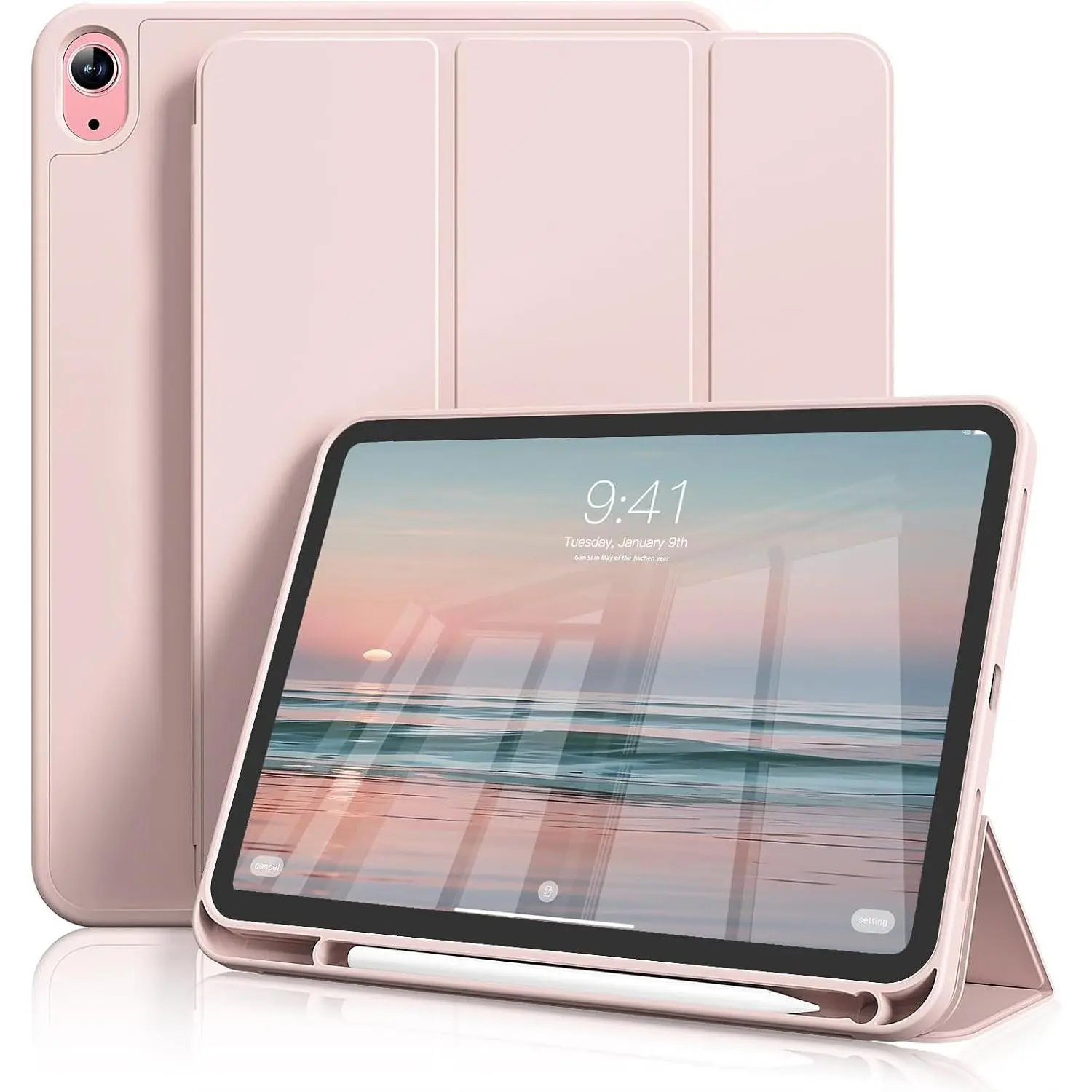 Case for iPad (A16) 11th Generation 11 Inch 2025 & iPad 10th Generation 10.9 Inch 2022 with Pencil Holder, Slim Tri-fold Stand Cover Soft TPU ,Support  ID & Auto Wake/Sleep ()