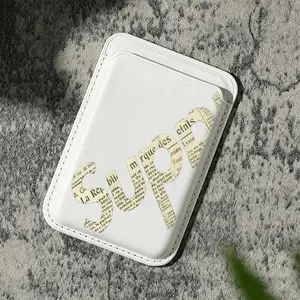 Vintage Newspaper Alphabet magnetic card holder for iPhone 17/16/15/14/13/12 - Strong magnetic polyurethane leather card holder (can hold 2 cards), comes with a free metal ring adapter - compatible with Samsung/Google/Motorola devices
