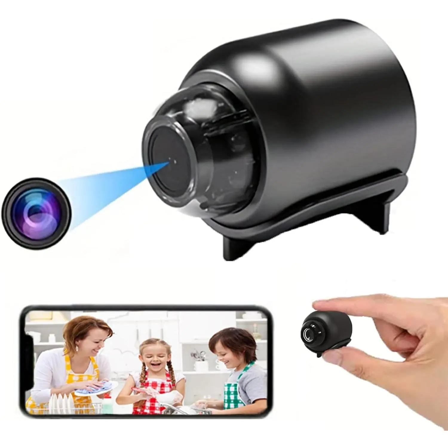 senri Wireless Camera Hidden Cameras, Mini Nanny Cam Smart Home, Small Indoor Outdoor Camera with Remote View, Compatible with Android and iOS, Baby, Pet Monitor, Car Guard(Video Only)