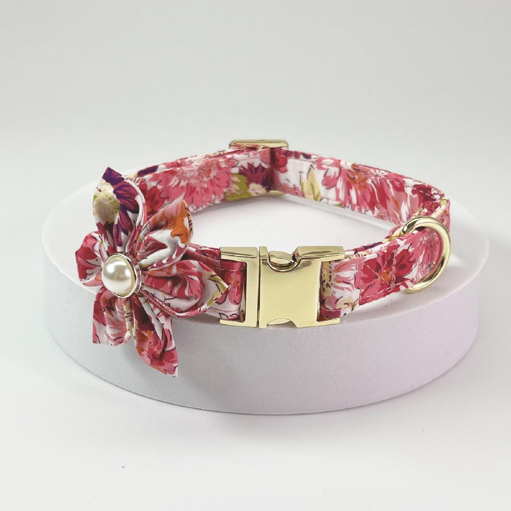 Floral Engraved Dog Collar with Leash, Personalized Metal Buckle for Medium Large Dogs