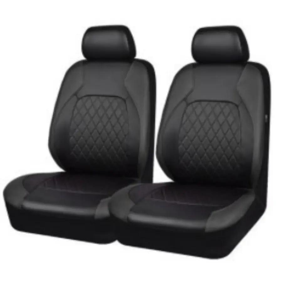 2 Seat (4pcs) Car Seat Covers, PVC Leather Stitched Rhombus Shape, All-Season Universal Fit for Sedan and Suv, No Padding, Car Accessories