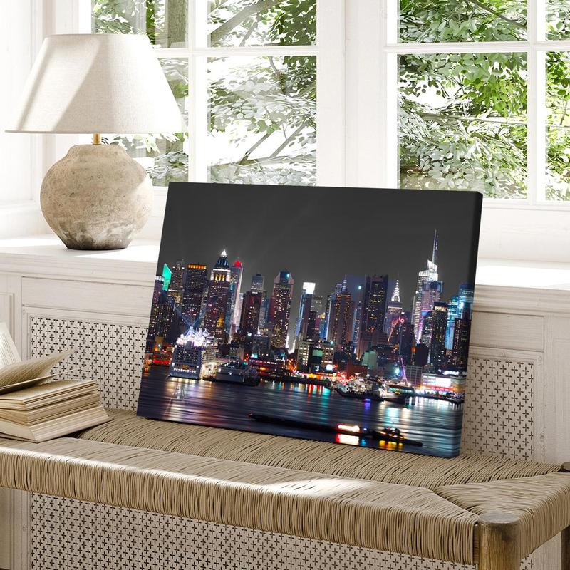 New York City Night View Canvas Print with Frame, Modern Art Decoration, Living Room Bedroom Decoration, Hallway Office Mural, Ideal Gift, Poster, Wall Art Painting
