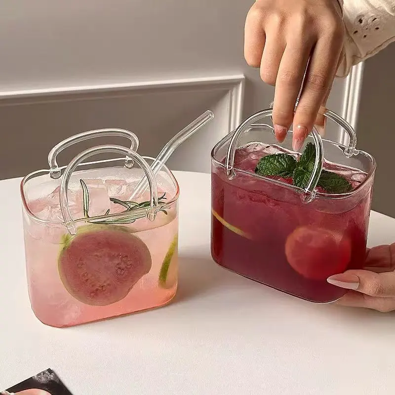 Reusable Glass Cup with Straw, Square Cocktail Mug for Juice Smoothies Iced Tea, Drinkware, Holiday Gift Christmas Halloween Thanksgiving Hanukkah