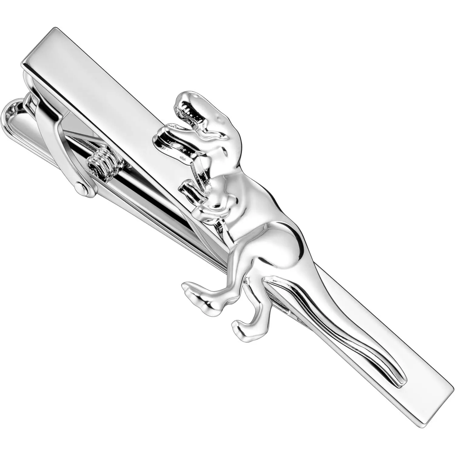 Cool Dinosaur Tie Clips for Men Unique, Funny Silver Tie Bars Pins Tacks for Boys, Suit Necktie Accessories Jurassic Godzilla Theme Gifts