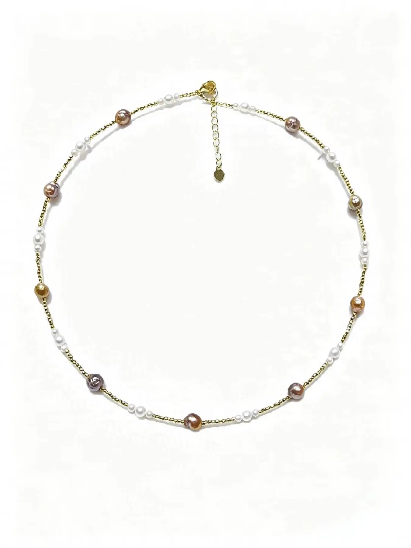 Original Natural Cultured Pearl Necklace, 14k Copper Plated, Baroque Pearls 3-4-6mm, Creative Dangle Design, 10 Pieces