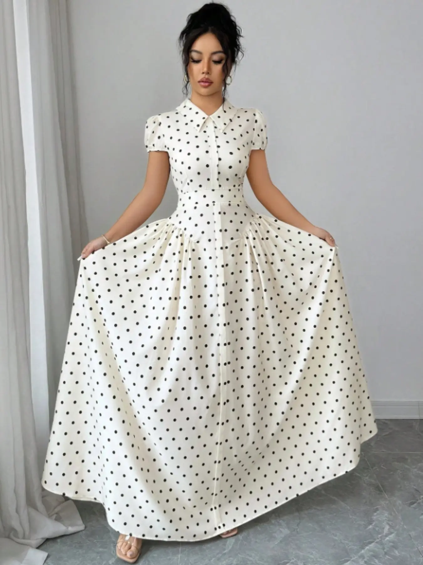 Women's Tea Party Dress with Polka Dots, Elegant Summer Skirt, Stylish Casual Chic, Perfect for Parties & Events, Elegance