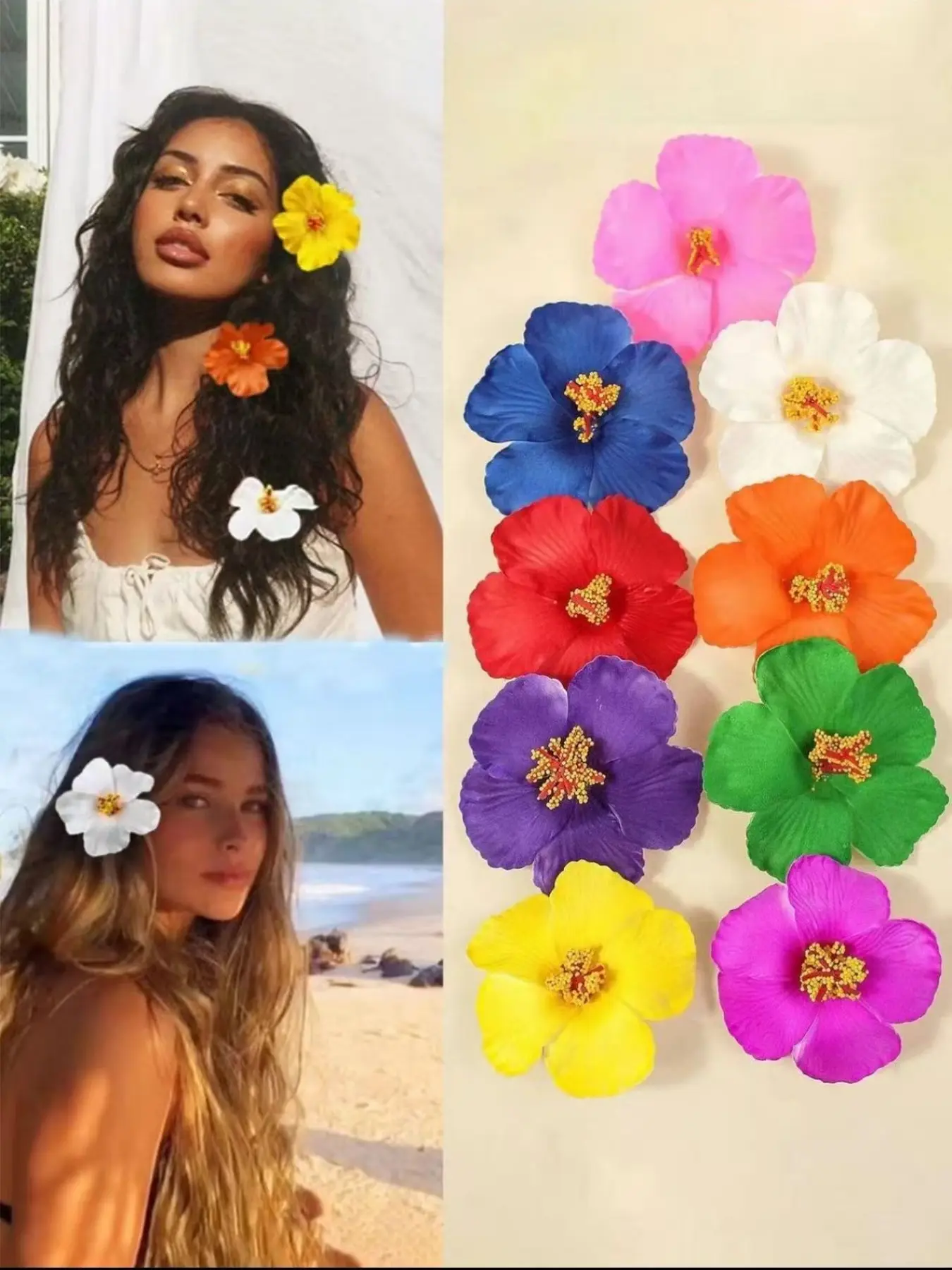 9 Count Artificial Hibiscus Flowers, Tropical Hawaii Summer Party DIY Decor, Hula Girls Favors & Hair Accessories, All Seasons
