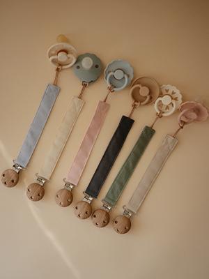 Linen Baby Pacifier Clip Holder| Soft Fabric Strap, 2-Pack (Olive/Shifting Sand)