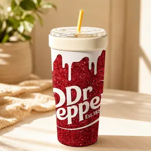1 Pc 32oz Red Soda Glitter Theme Insulated Can Cooler, Double Wall, Leak Proof, Cold 24H, Hot 12H, No Sweat, Fits Most Cup Holders, Non Slip Silicone, Camping Must Have, Kitchen Essential, Party Gift, For Daily Use, BBQ, Party, Travel