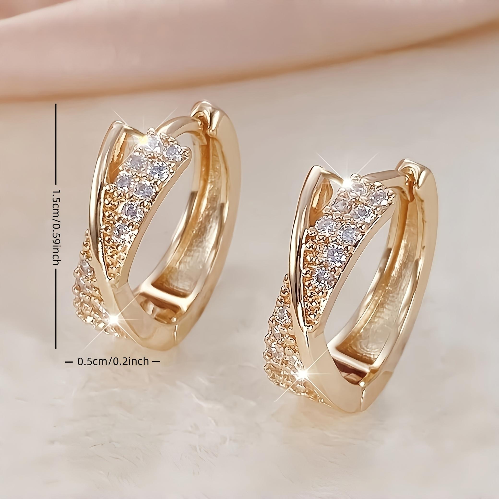 1 Pair of Elegant Copper-Inlaid Synthetic Synthetic Zirconia Hoop Earrings, Exquisite and Compact Luxury Design, Suitable for Women's Parties, Banquets, or Daily Gifting