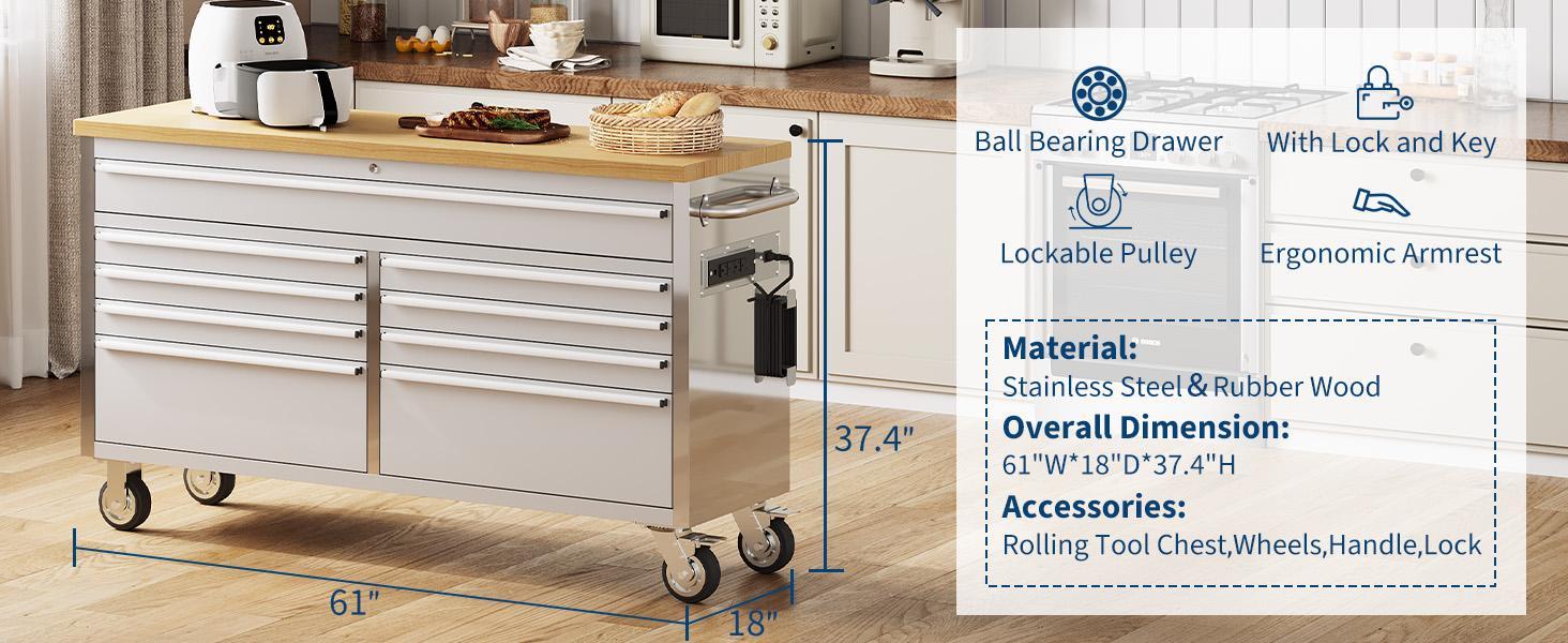 61 Inch Tool Chest, Tool Cabinet with 9 Drawers, Mobile Storage Cabinet with Locking System, Stainless Steel Material and Sturdy Structure, High Capacity for Home Workshop Kitchen and Garage. 61 Inch Tool Chest, Tool Cabinet with 9 Drawers, Mobile Storage Cabinet with Locking System, Stainless Steel Material and Sturdy Structure, High Capacity for Home Workshop Kitchen and Garage.