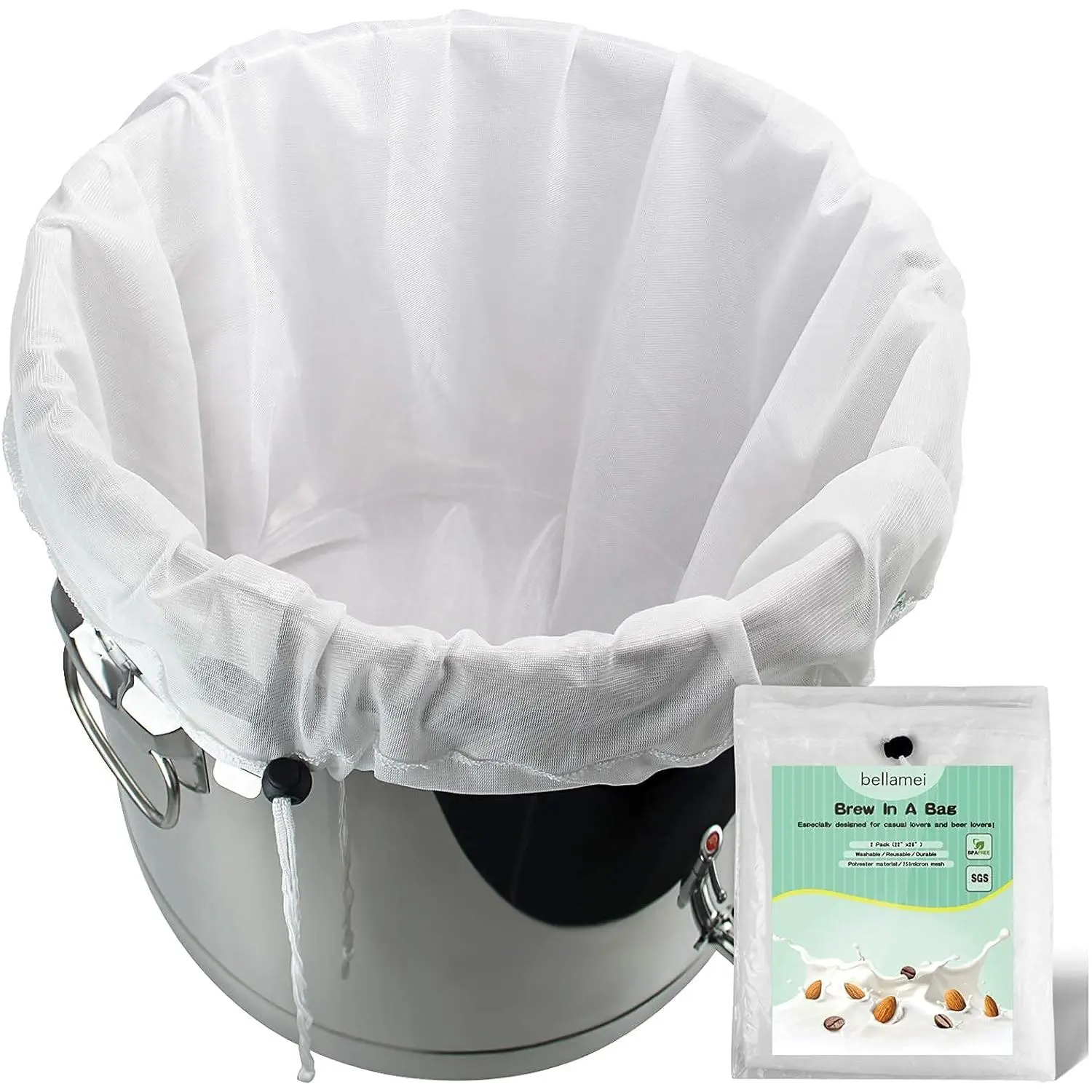 Brew Bags Extra Large Reusable 250 Micron Fine Mesh Bag for Fruit Cider Apple Grape Wine Press Drawstring Straining Brew in a Bag