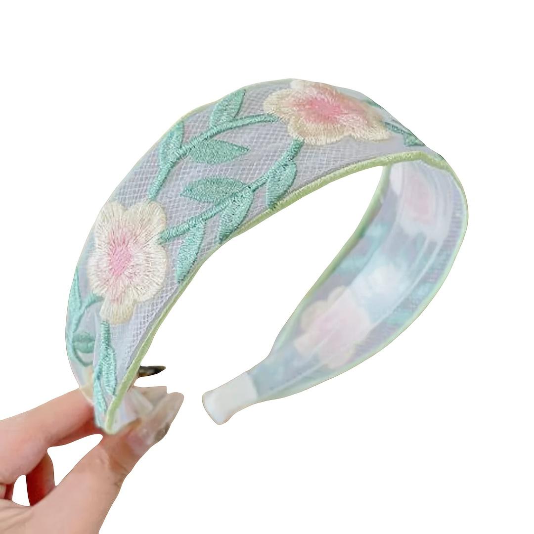 Women's Elegant Polyester 3-Piece Rose Embroidered Lace Sports Headbands - Synthetic, Stretch Fit Romantic Floral Headwear for Bridal Wedding Parties, One Size, Party