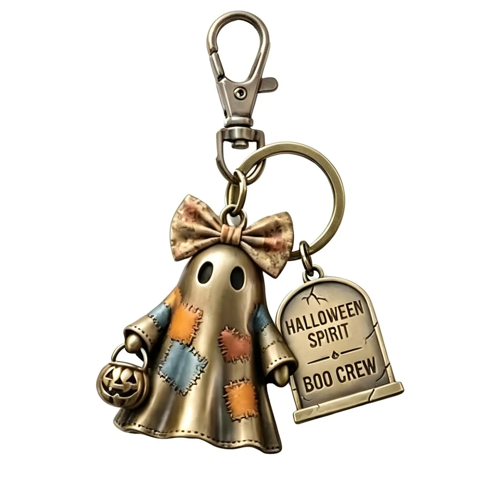 Halloween Soul Ghost Keychain, Vintage Patchwork Ghost Keychain, Halloween Bag Charm, Handbag Pendant, Cute Keychain, Key Charms, Halloween Gift for Family