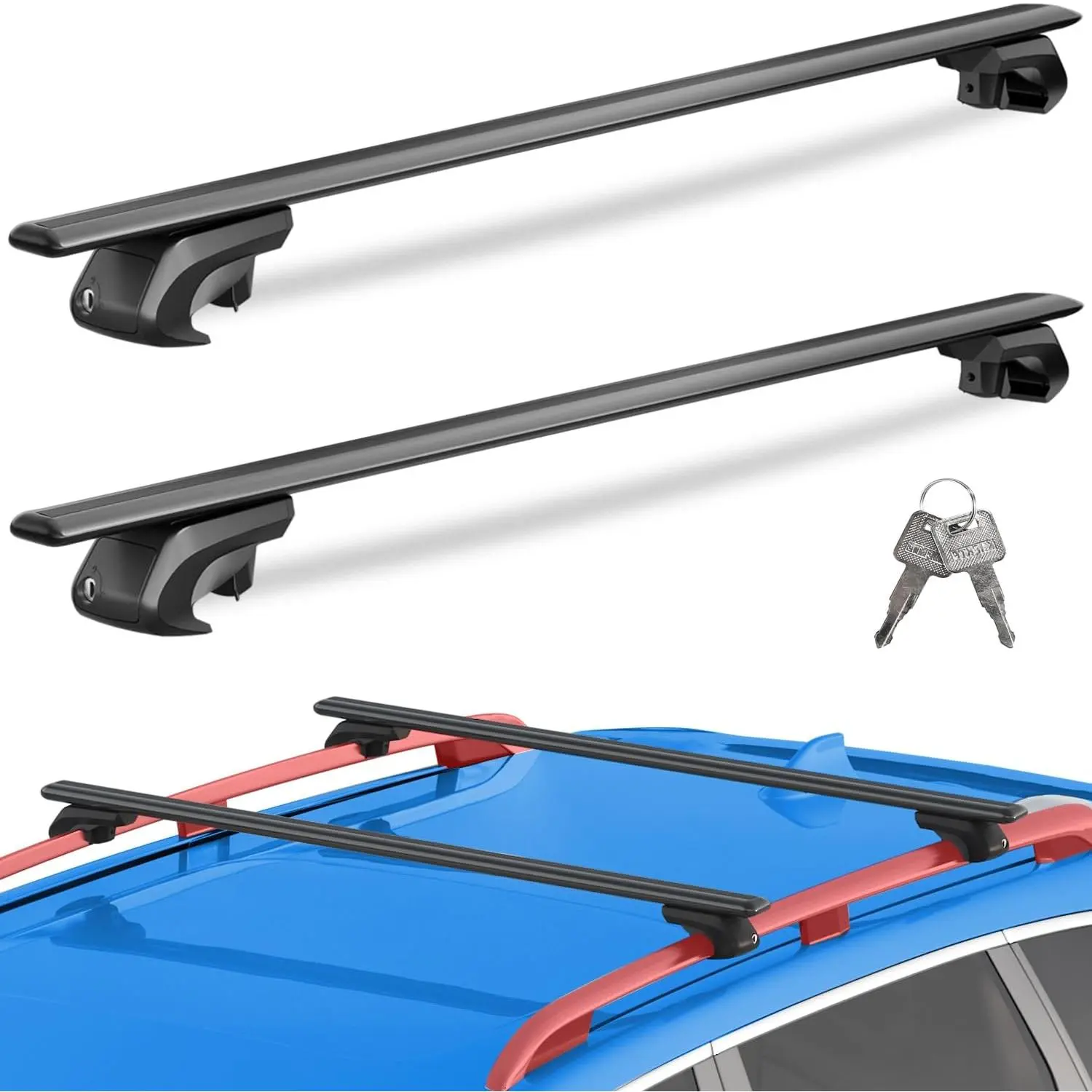 330lbs Heavy Duty Universal Roof Rack Cross Bars 56"| Adjustable Aluminum Crossbars, Lockable Universal Cross Bars that Fit Most Raised Side Rails Vehicles/SUVs (with Gap Design)