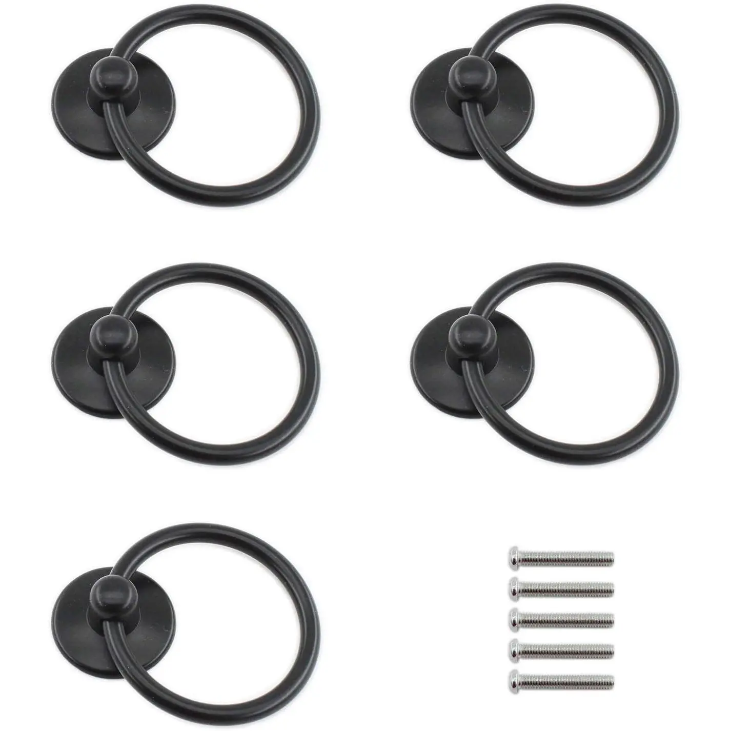 Kitchen Cabinet Handles, Metal Drawer Rings Pulls,Single Hole Cabinet Handles and Knobs,Bathroom Cabinet Hardware with Installation Screws (Black)