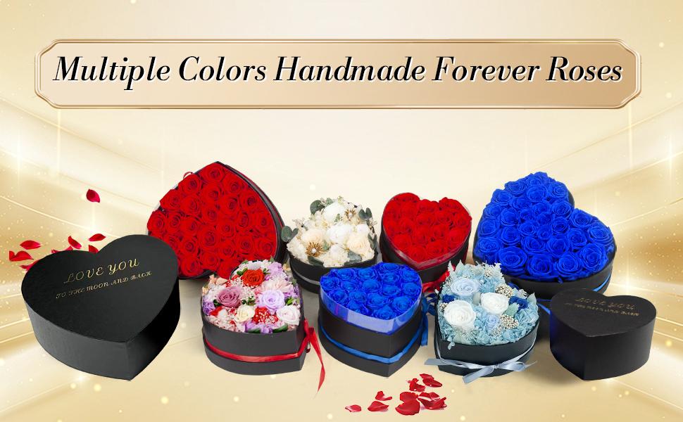 Preserved Roses Heart Shape Box Valentines Day Gifts for Her Mothers Day Forever Flowers (Red, 16 Roses)