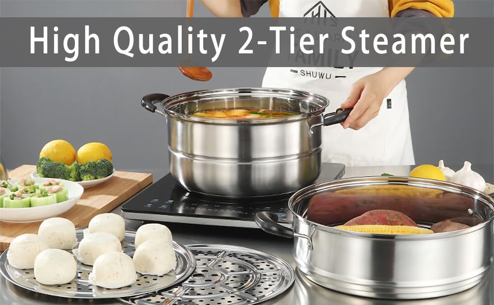 Steamer Pot for Cooking 11.8 inch Steam Pots with Lid 2-tier Stainless Steel Steaming Pot Multipurpose Cookware with Handle for Vegetable, Dumpling, Stock, Sauce, Food Steamer Pot for Cooking 11.8 inch Steam Pots with Lid 2-tier Stainless Steel Steaming Pot Multipurpose Cookware with Handle for Vegetable, Dumpling, Stock, Sauce, Food