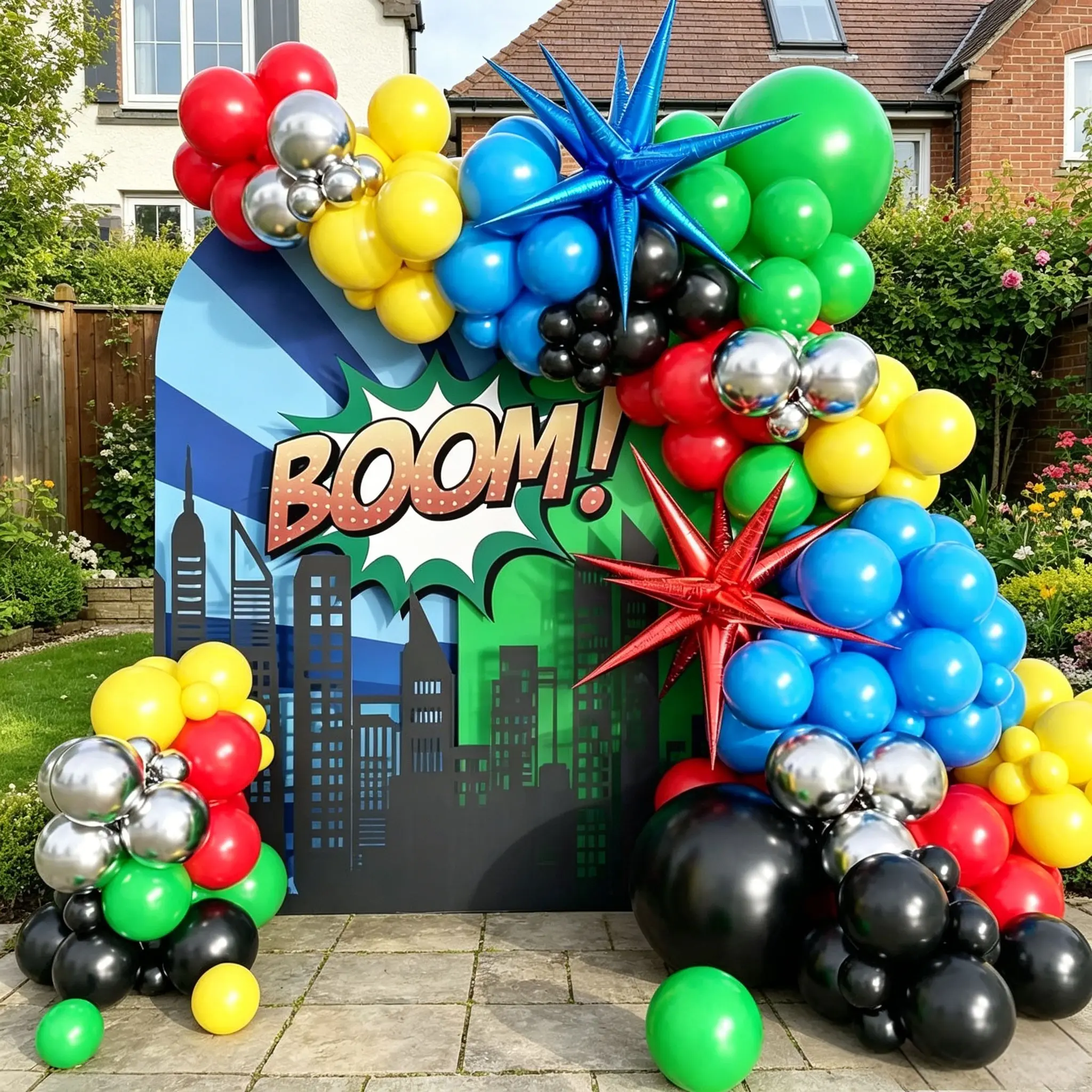 137 Piece Hero Theme Birthday Decoration Latex Balloons Set, Blue Exploding Star Aluminum Balloons, Kids Party Decorations