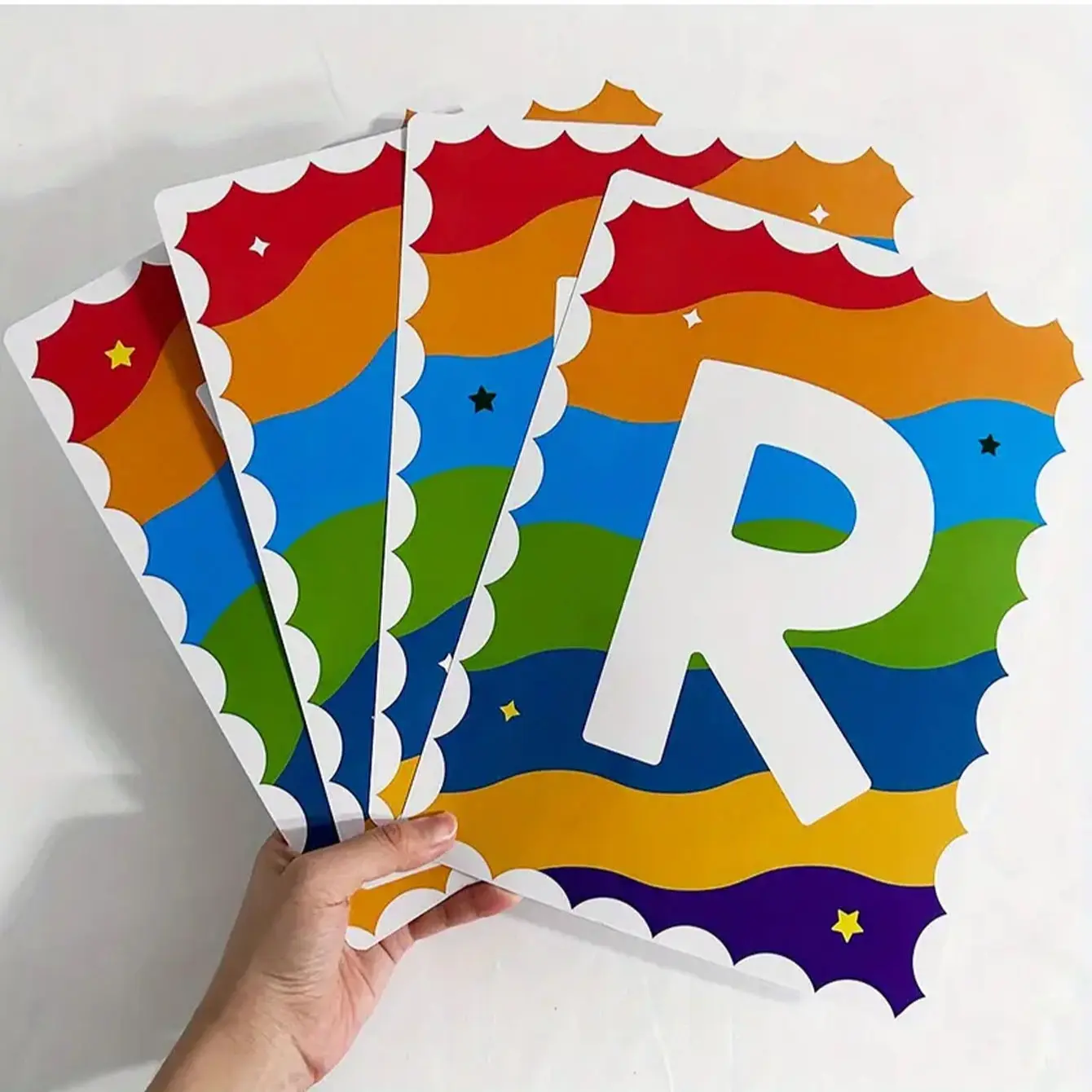 4-Pack Reading Posters Classroom Decor, Classroom Supplies, Classroom Decoration, Colorful Educational Wall Art with Rainbow Letters, Stars, Dots, Perfect for Visual Word Learning
