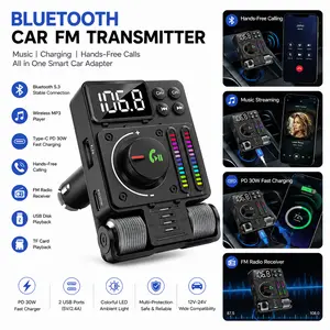 Bluetooth Car FM Transmitter, Wireless MP3 Player, Type-C PD 30W Fast Car Charger, Hands-Free Calling, Music Audio Adapter, FM Radio Receiver for Cars # SummerVibes